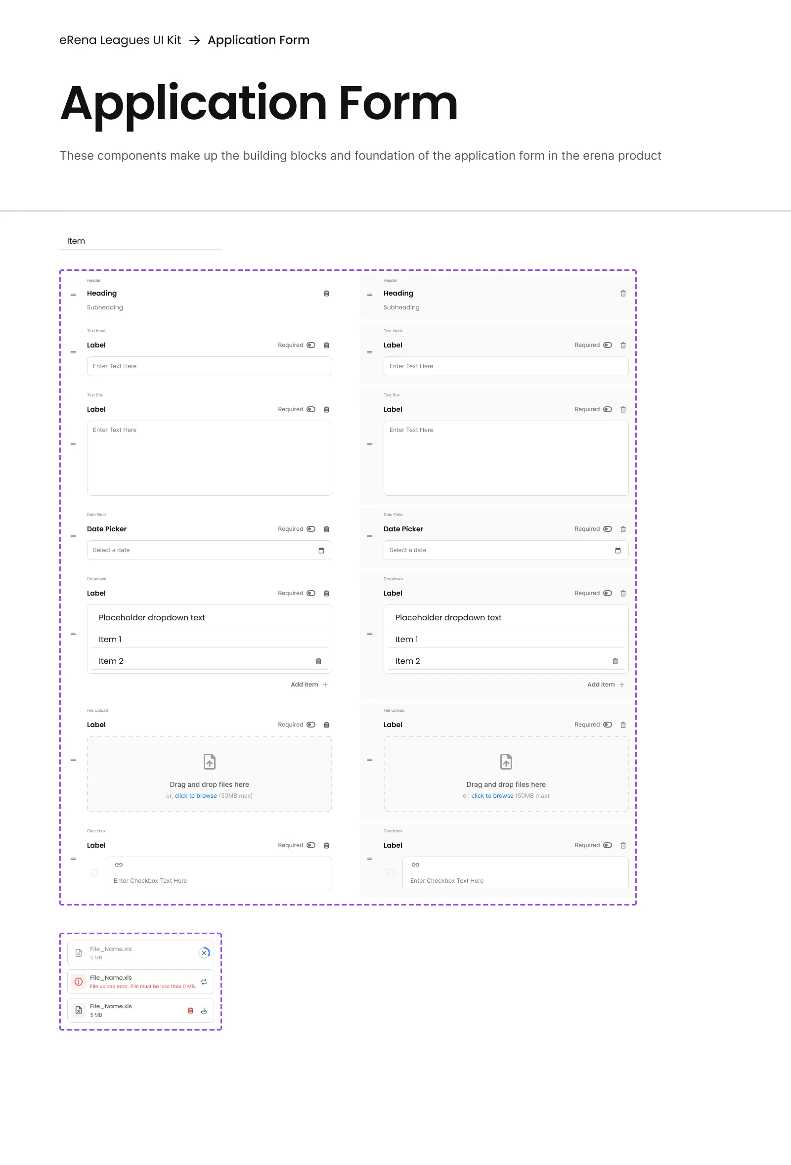 Example application screen using the design system